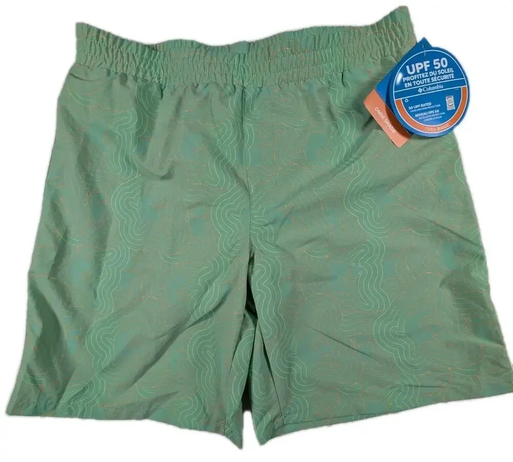 NWT Columbia Boys Green Printed PFG Super Backcast Board Shorts Youth Size Small